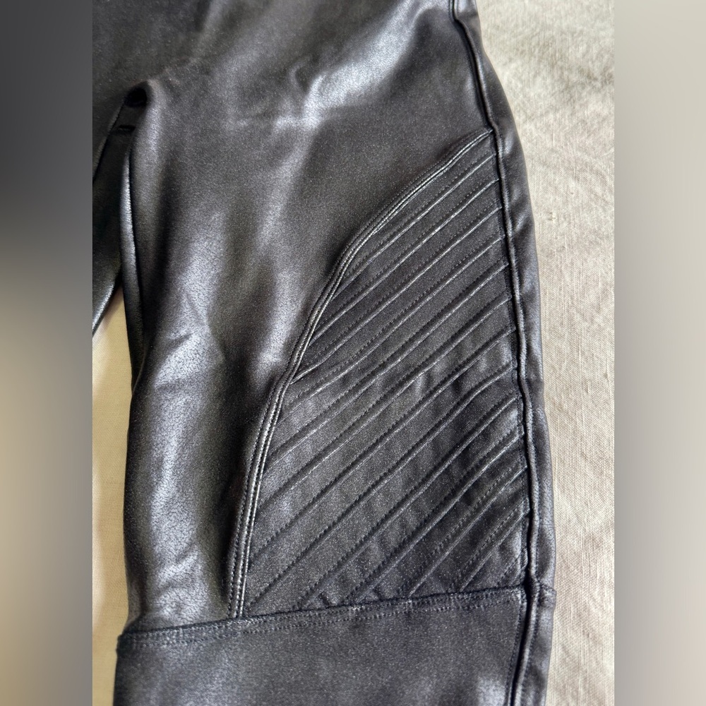 SPANX Black Faux Leather Moto Leggings - Picture 3 of 12